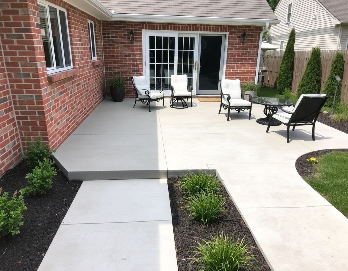 New concrete patio slab and walkway